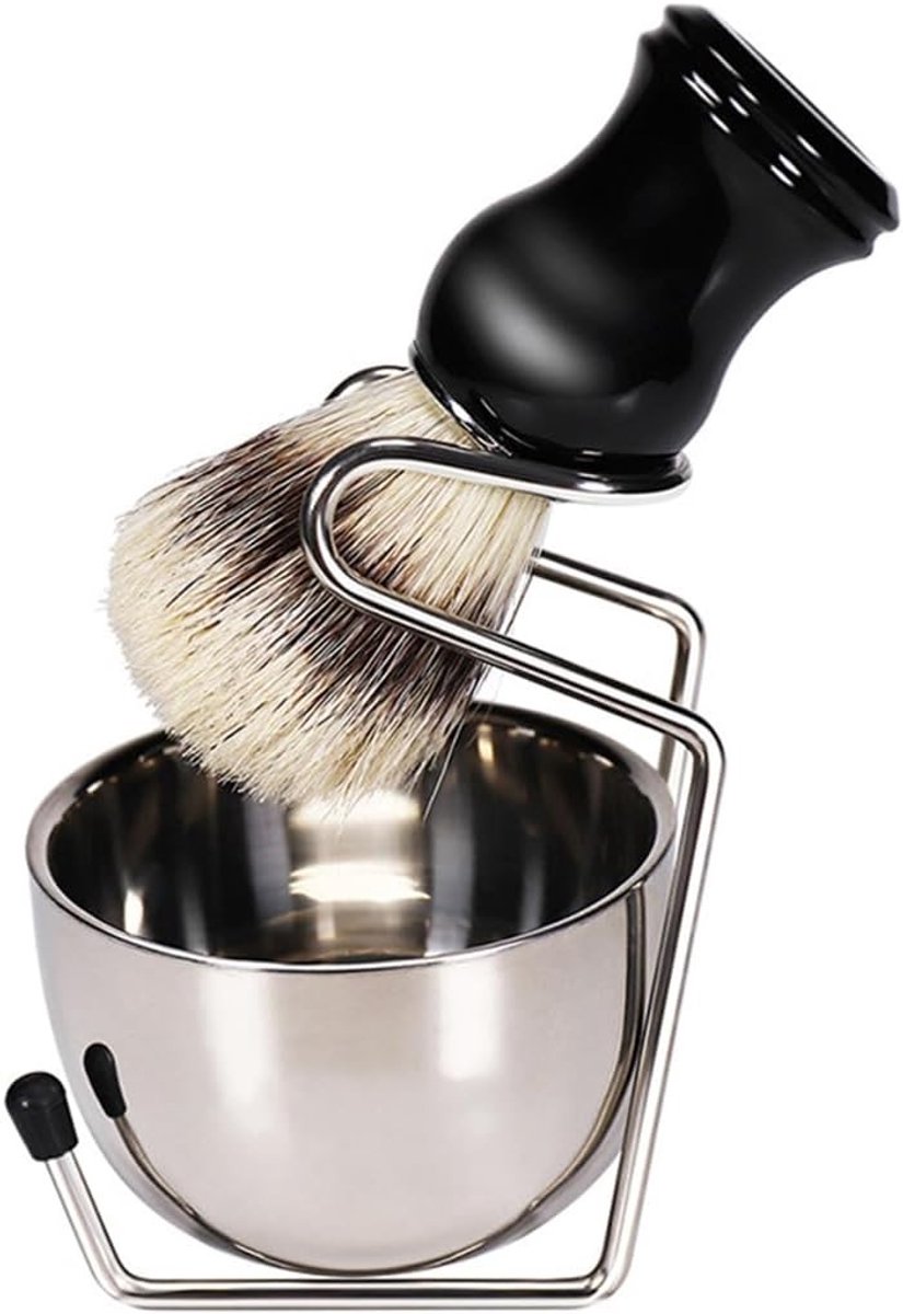 Haarborstel voor Scheerbeurt, Synthetisch Haar met Kom en Houder, 3-in-1 Scheerset voor Mannen, Perfect Cadeau voor Mannen met Scheeraccessoires