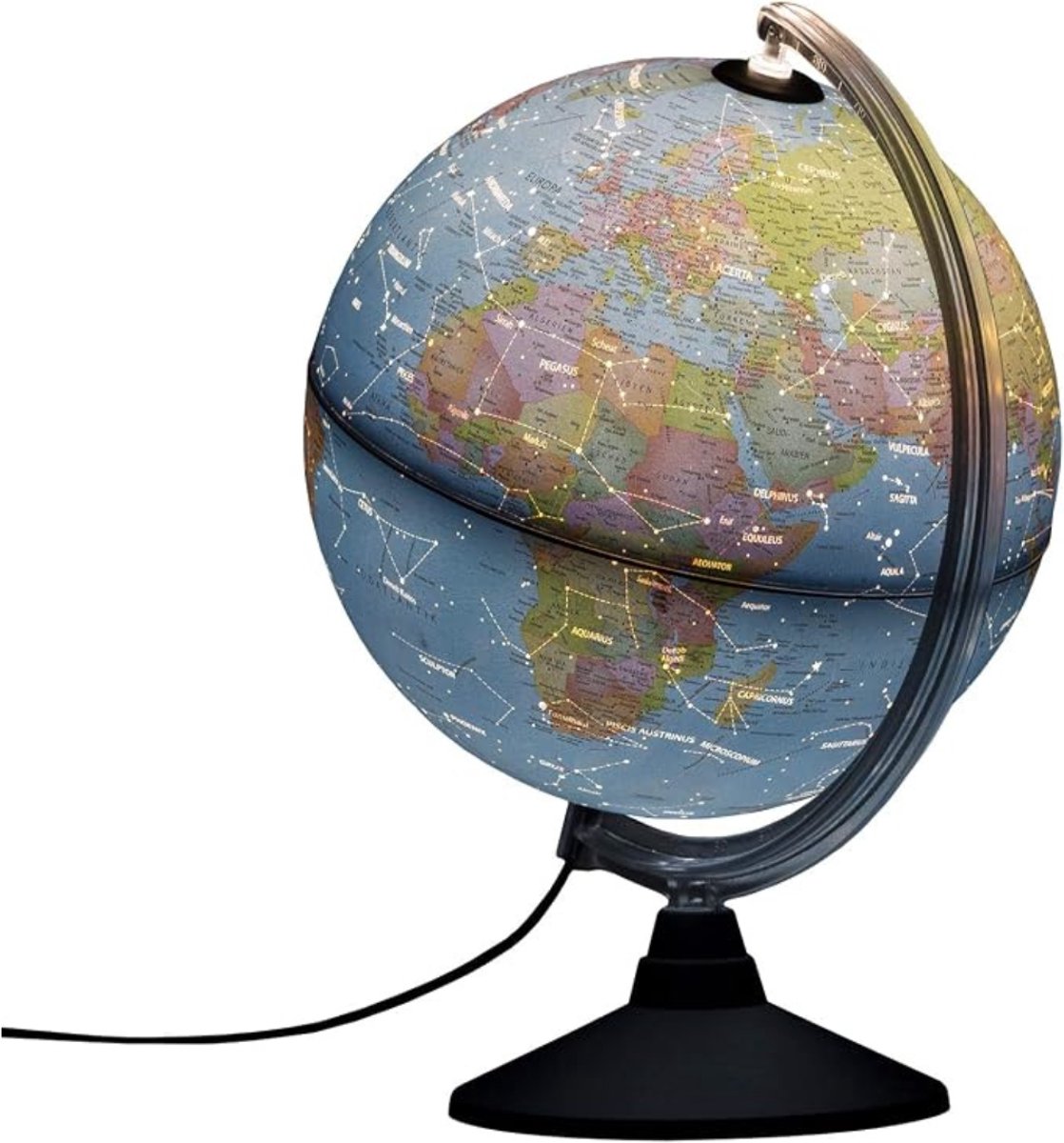 Levo® Verlichte Wereldbol - Globe - Sterrenbeelden - 25cm diameter - Veelkleurig - 26cm x 21cm x 32cm