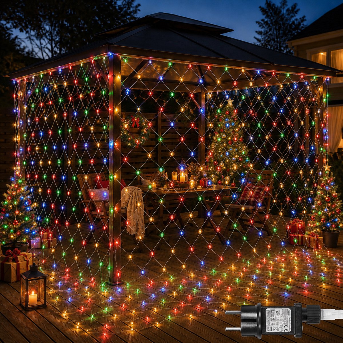 Rosnek LED Netverlichting - Kerstverlichting 6 x 4 m 660 LEDs Meerkleurig - Niet Koppelbaar - 31 V Laagspanning met 8 Lichtstanden en Geheugenfunctie - Lichtnet voor Heg, Muur en Kerstdecoratie