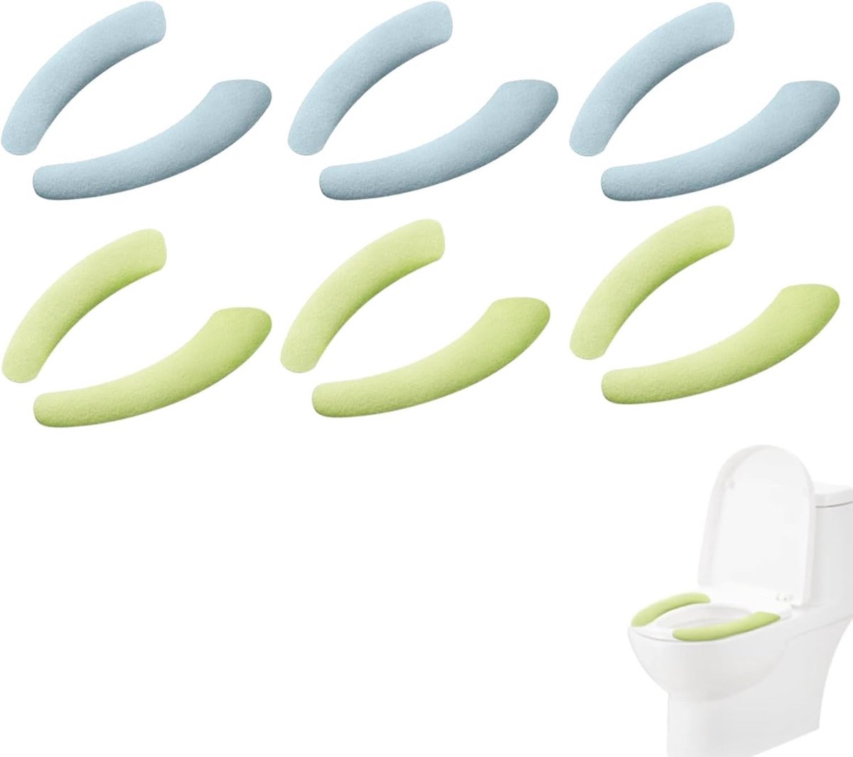 Zachte en wasbare toiletbrilhoezen - 6-delige set in lichtblauw en lichtgroen, geschikt voor alle toiletten, anti-slip en comfortabel