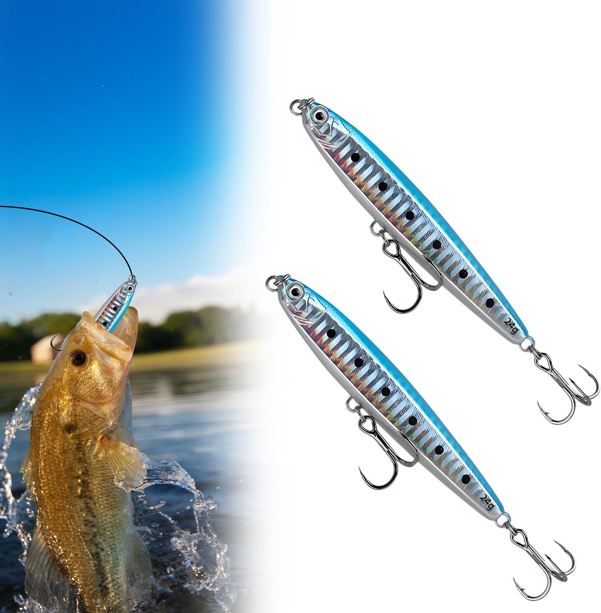 2 Stuks Kunstaas - Zinkend Verre Worp Pencil Blinker - Voor Meerval, Rivier, Meer, Kust, Boot & Zee - 10 cm / 24 g