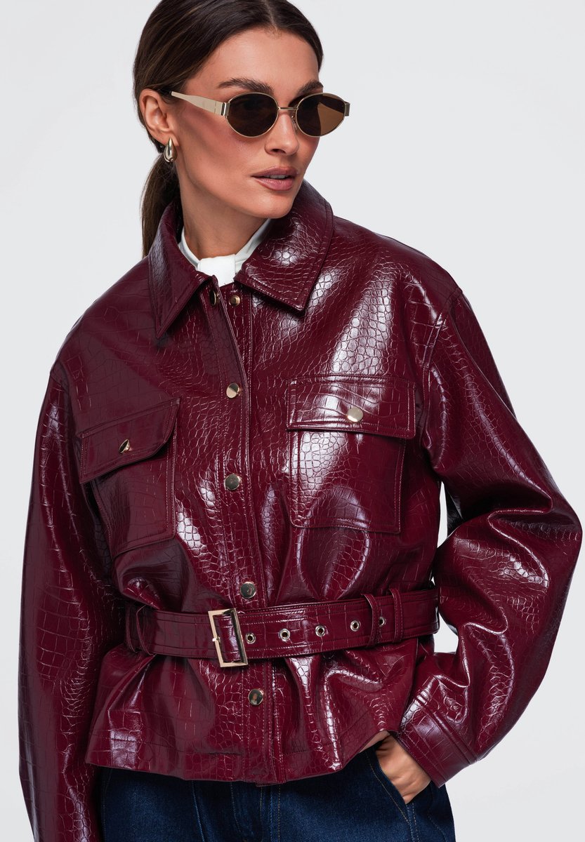 OMBRE Jas - Lange Mouw - Knopen - Dierenprint Bordeaux M