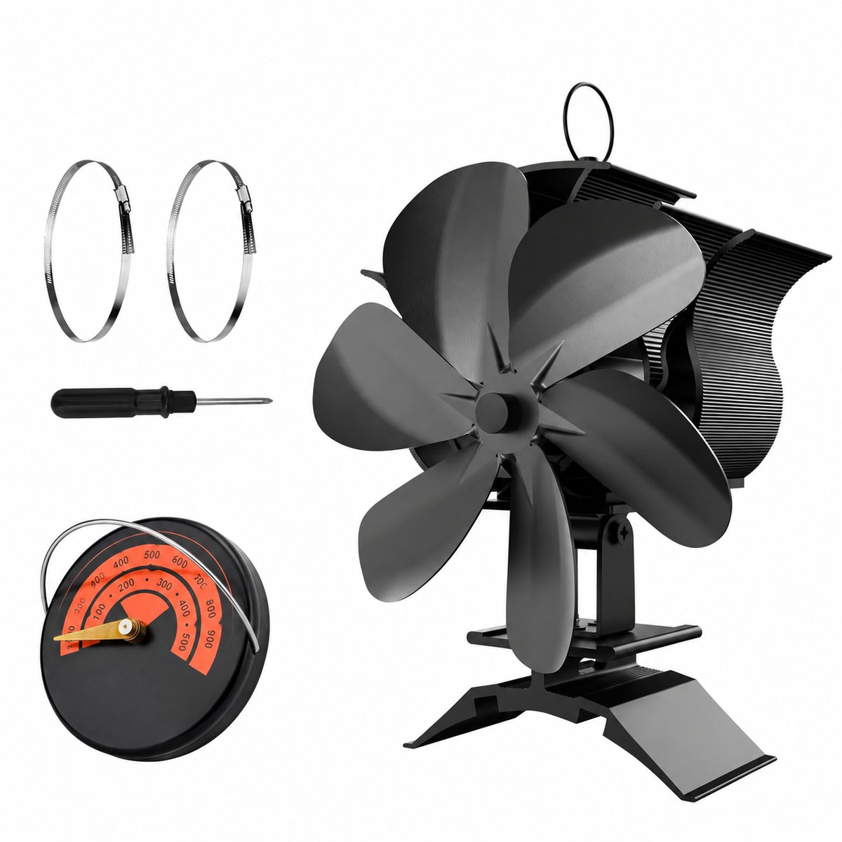 Veya Kachelventilator - Houtkachel ventilator - Zonder stroom - Extra stil 20 db - 2 in 1 - 6 ventilatorbladen - 160–200 CFM