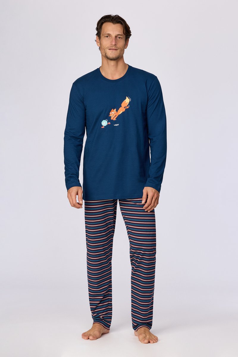 Woody, jongenspyjama, donkerblauw, vos, 16j