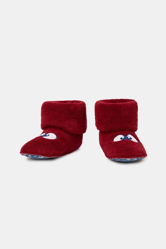 Bottines bordeaux avec impression d'yeux blancs.