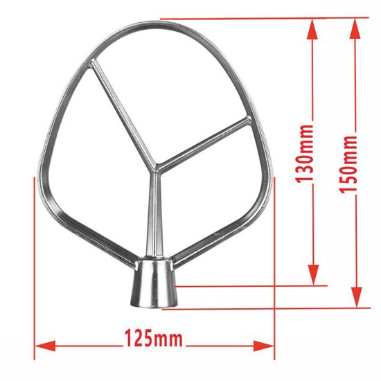 Mengpeddel van roestvrij staal voor tafel‑keukenmachine, reserve accessoire, breedte 125 mm, totale hoogte 150 mm, bakaccessoire voor thuisgebruik — afbeelding 2
