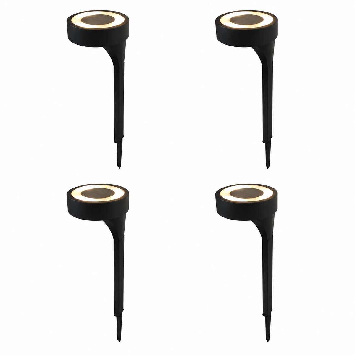 Solar Tuinlampen 40 cm - Rond Warm Wit Licht - Zwart - Set van 4