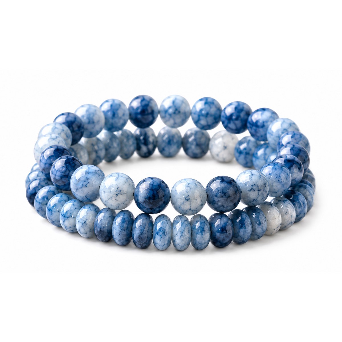 Luxamore® Kralenarmbanden Unisex – Armbandenset Boho Sieraden – 2-Delig Blauw/Wit – Steenkristal Armbandjes Dames en Heren – Cadeau voor Vrouwen en Mannen