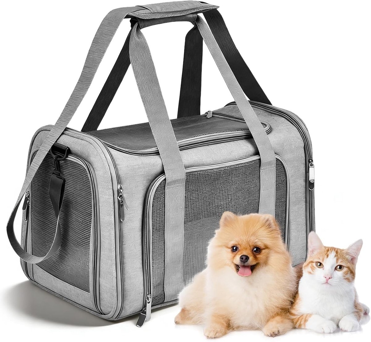 Vouwbare Transporttas voor Honden en Katten, Ademend en Draagbaar, Geschikt voor Dieren tot 8 kg, Inclusief Schouderband en Kussen, 45 x 30 x 30 cm