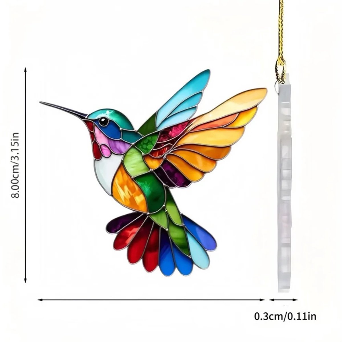 Suncatcher Kolibrie - Acryl Raamdecoratie Hanger - Glas-in-lood Stijl - 8 cm - Kleurrijke Zonnevanger & Kersthanger