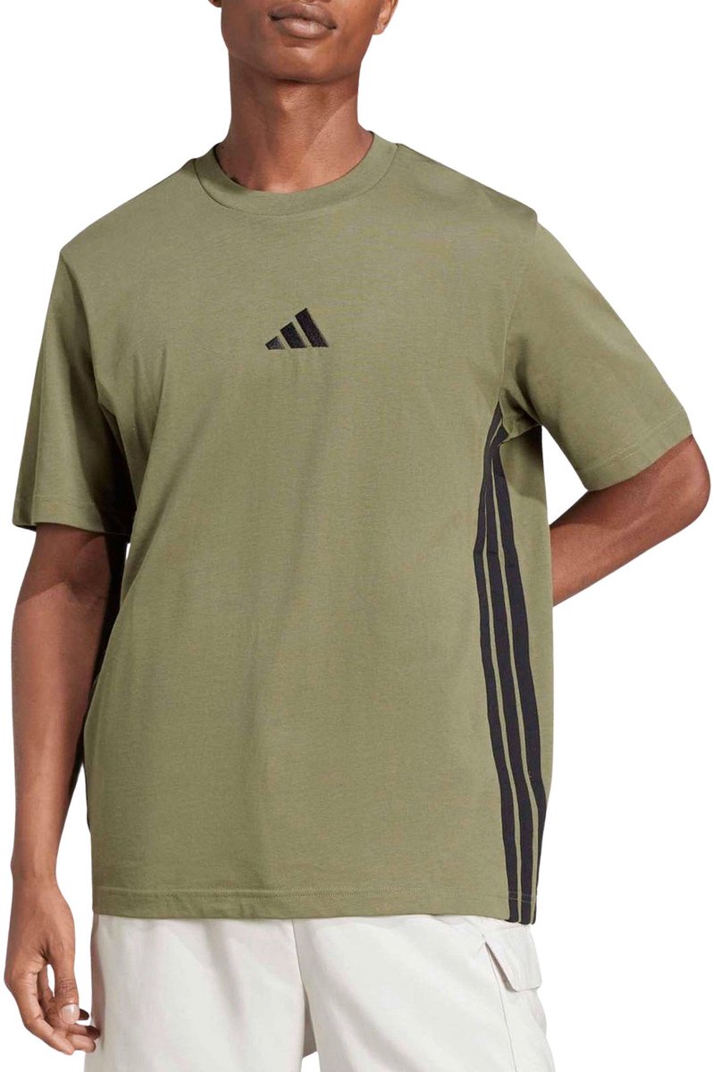 Adidas Essentials 3-Stripes Single Jersey Shirt Heren Olijfgroen