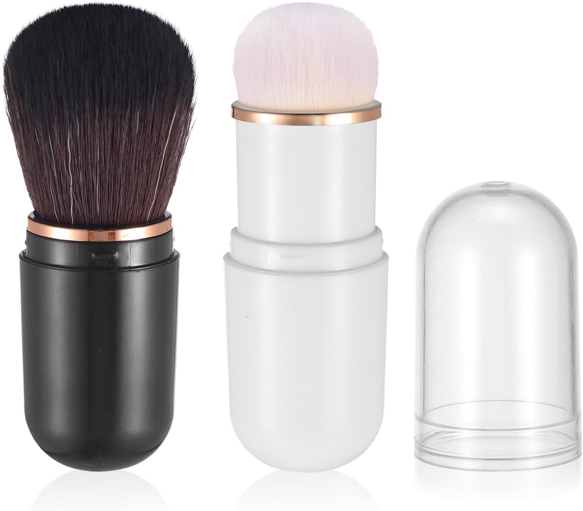 Set van 2 Inklapbare Make-up Kwasten voor Foundation, Blush en Poeder - Ideaal voor Reizen en Contouren (Zwart + Wit)