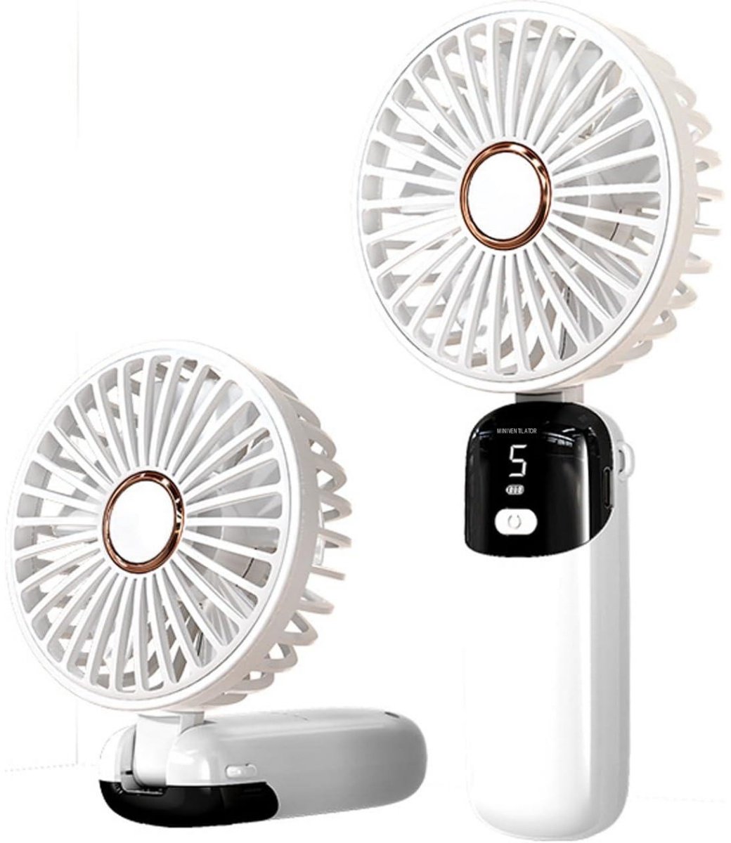 SSTRWGOOD Handventilator - Miniventilator - Draagbaar - USB-bureauventilator - Kleine ventilator - 5 snelheden - 20.000 mAh - Met voet - Ventilator met verneveling - Geschikt voor thuis, kantoor en op reis - Wit