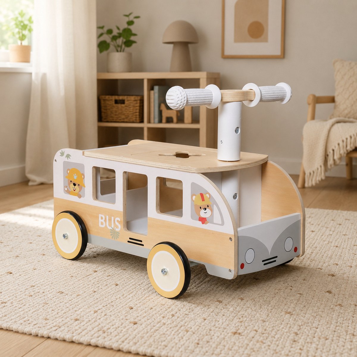 MaxxKidz Houten Loopwagen Bus - Loopauto voor Baby & Peuter - Vanaf 1 Jaar