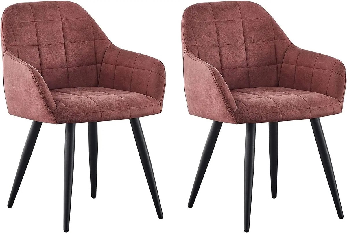 Bresht Eetkamerstoelen - Set van 2 - Gestoffeerd - Kunstsuede - Modern - Comfortabele Zitting - Water & Krasbestendig - Roze