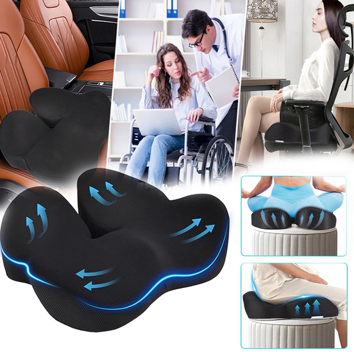 Zitkussen Van Traagschuim, Ergonomische Kussens, Stuitbeenkussen Voor Langdurig Zitten, Verlichting Van Stuitbeenpijn.