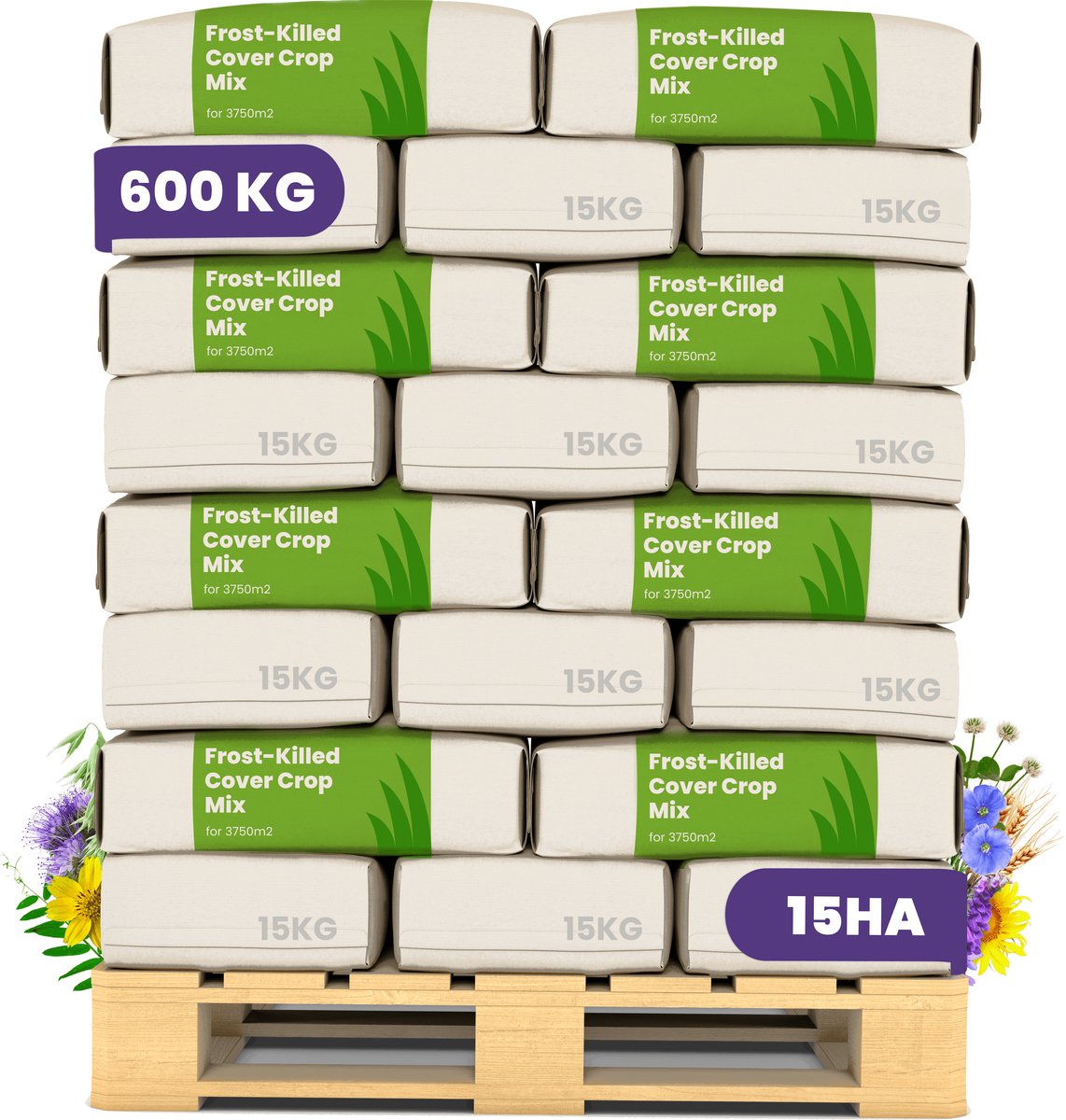 Groenbemester Zaden - Vorstgevoelig Bodembedekker Mengsel - 600 kg - 15 ha - Winter Groenbemester Voor Grote Oppervlakken - Verbetert Vruchtbaarheid, Herstelt En Beschermt De Bodem - Organifer