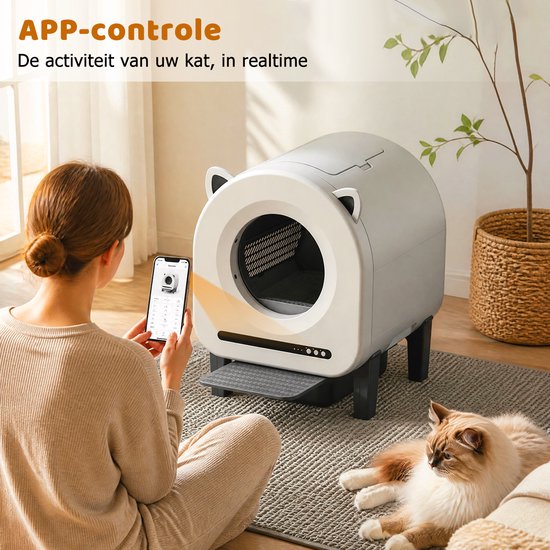 Automatische Kattenbak XXL - Zelfreinigend Electrische Kattenbak - Bedienen via App - 90L + 11L - Incl stekkeradapter en 3 rollen Kattenbakzakken - Slimme Waarschuwing - Gezondheidsbewaking - Incl. Kattenbakmat
