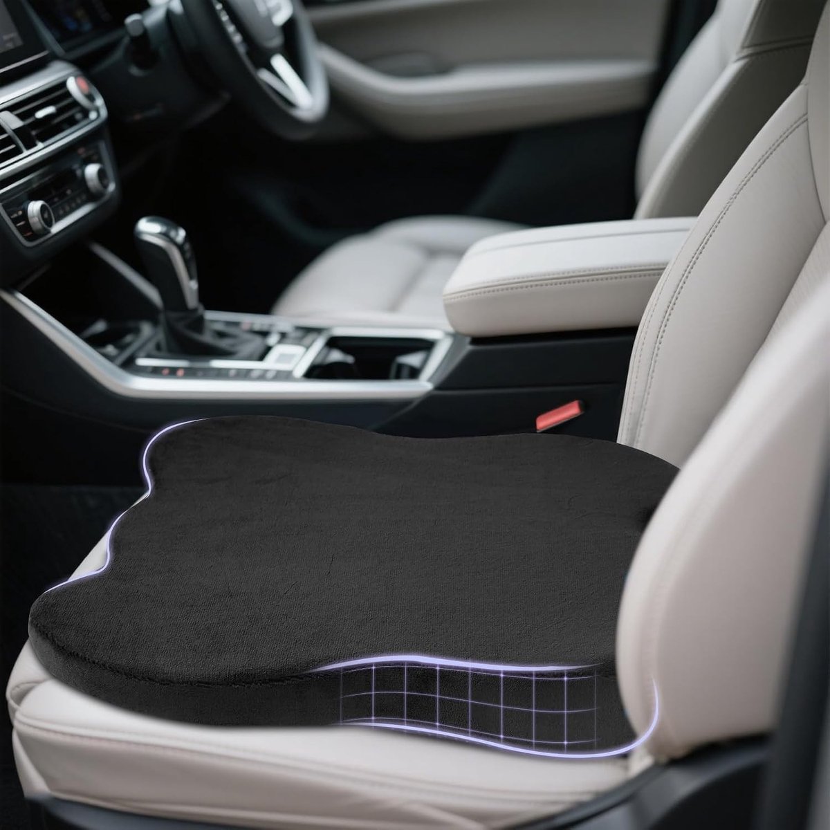 Ergonomisch Autostoelkussen voor Volwassenen - Pijnverlichtend Wedge Kussen van Geheugenfoam voor Thuis, Kantoor en Auto met Draagbare Comfortfunctie