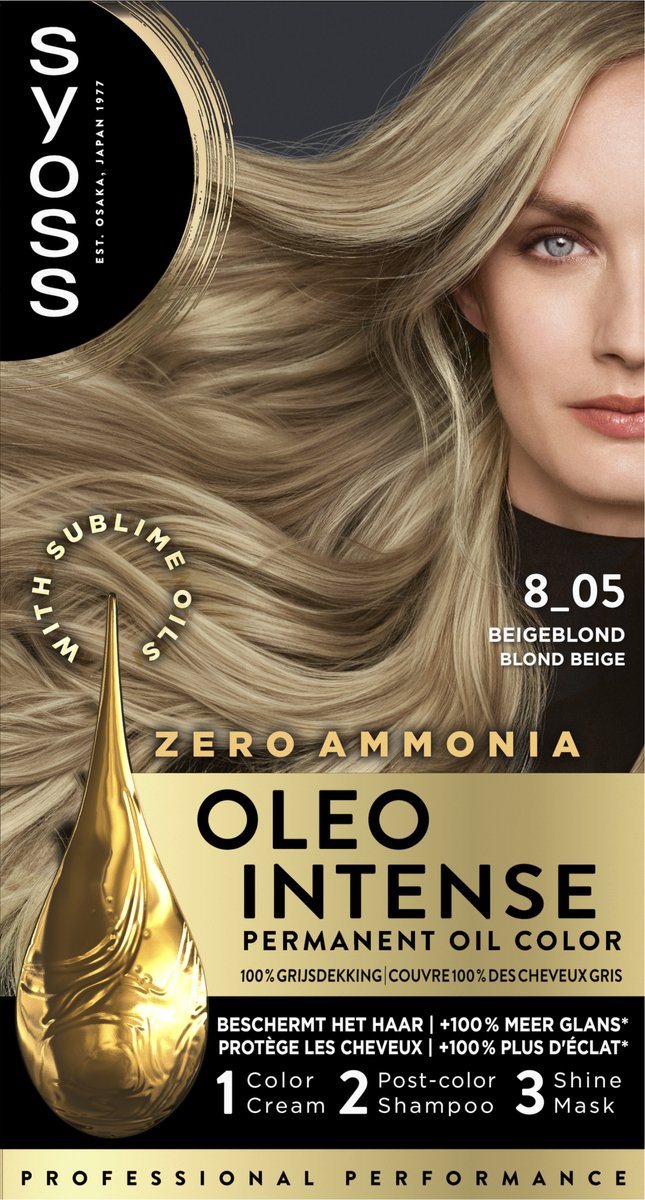 Bol.com Syoss Oleo Intense 8-05 Haarverf - Beige Blond - Permanente Haarkleuring - Ammoniakvrij - Met Voedende Oliën - 100% Grij... aanbieding