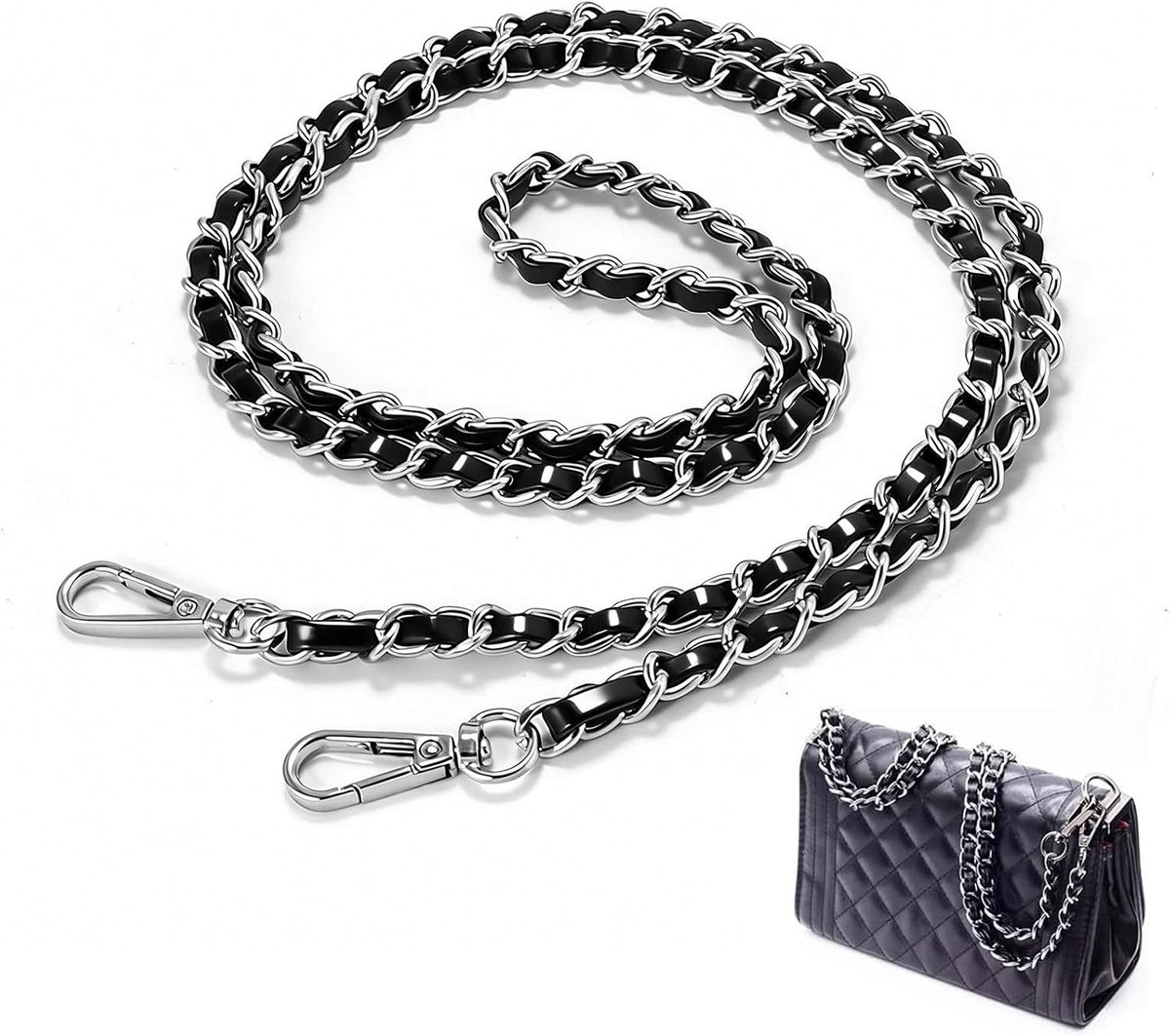 Kettingsling - Zilver - 120 cm - Robuuste Ketting met Leer - Voor Dames Tas en Crossbody