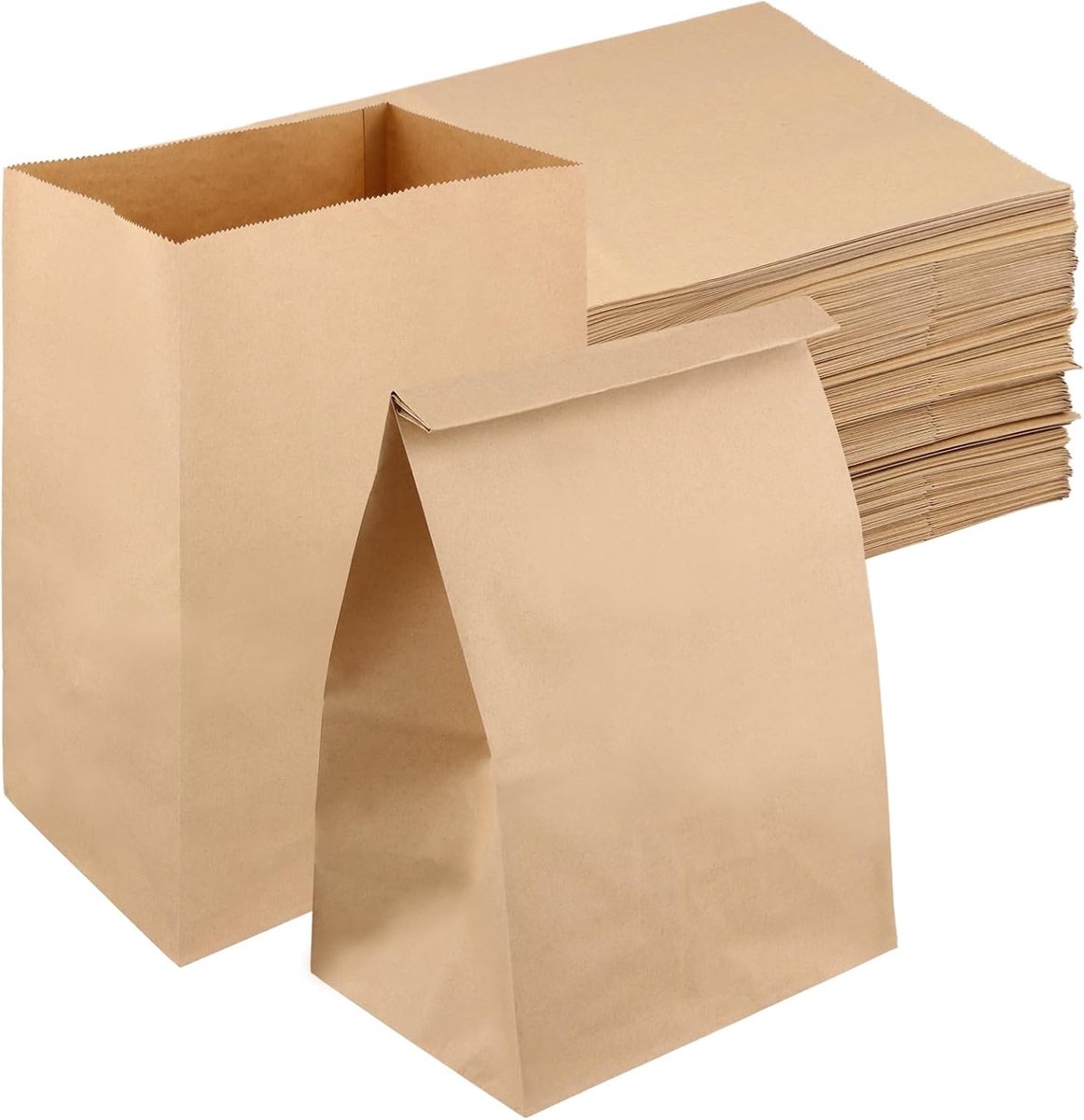200PCS Gouden Kraft Papieren Voedselzakken 20x12.5x30cm, Grote Lunchzakken Zonder Handvatten voor Brood, Sandwiches en Snoep