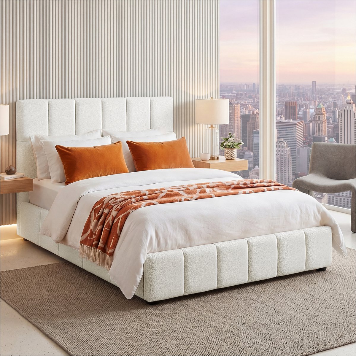 Tectake Gestoffeerd Bed met Matras - Tweepersoons Bed - Teddy Crème - 140 x 200 cm - Lattenbodem Bedframe - Teddystof Bekleding - 2 Comfortschuim Matrassen - 2 Hardheidsgraden (H2 & H3) - Complete Bedden Set - Wasbare Hoes van Ademend 3D-meshweefsel Teddy Crème met Matras