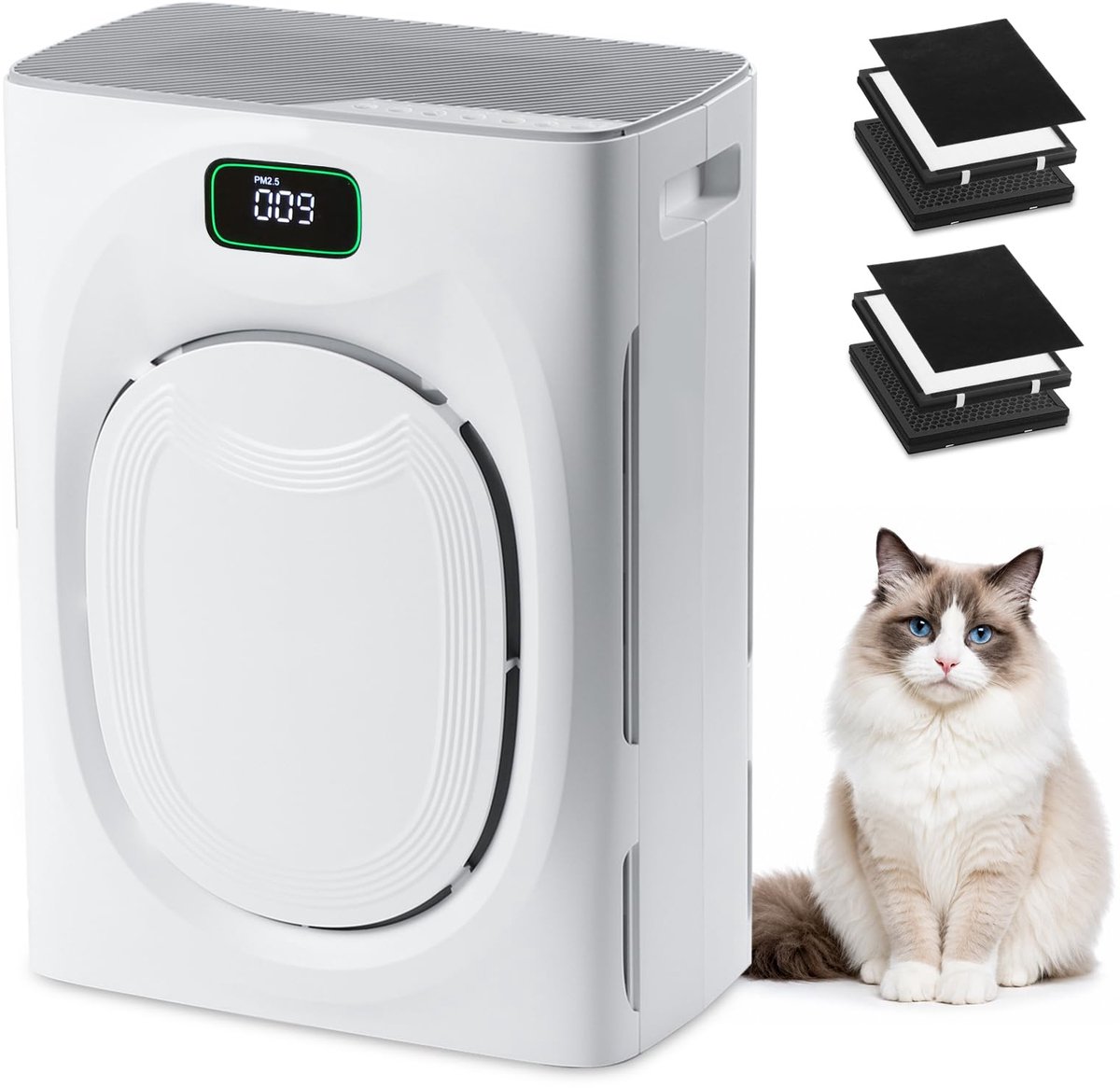 Luchtreiniger met actieve koolfilter voor huisdieren met allergieën, 360° - ShopVlot