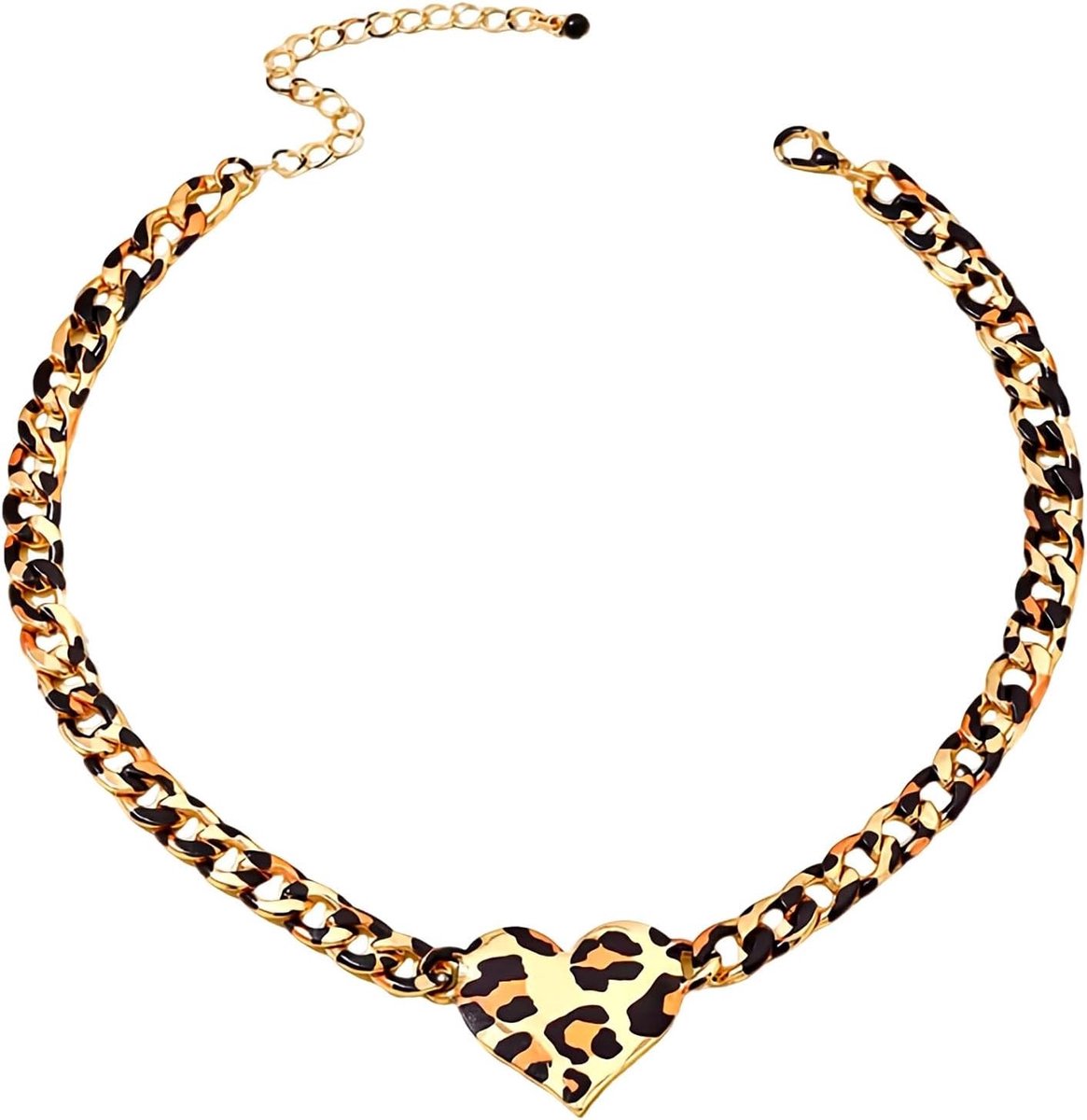 Vintage Punk Hart Ketting met Luipaardprint voor Dames - Unieke Modeaccessoire, Statement Sieraad, Retro Stijl
