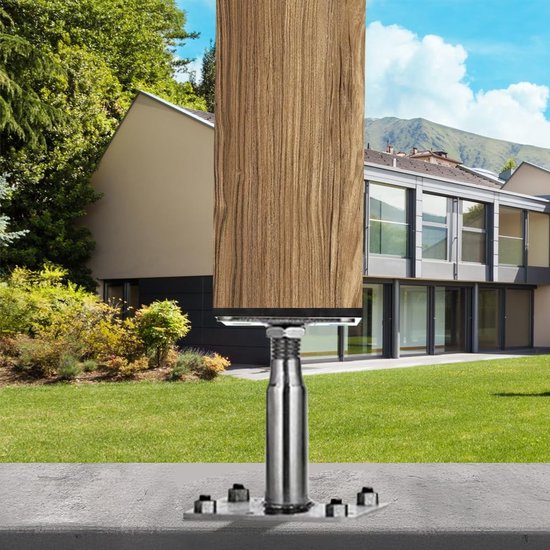 Verstelbare paalsteunen, hoogte 100-130 mm, 4 stuks, inclusief 16 verzinkte schroeven voor stevige bevestiging — afbeelding 4