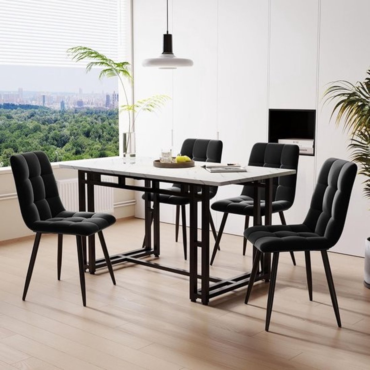 Eetkamerset met tafel en 4 stoelen - Rechte poten - 120 x 70 cm
