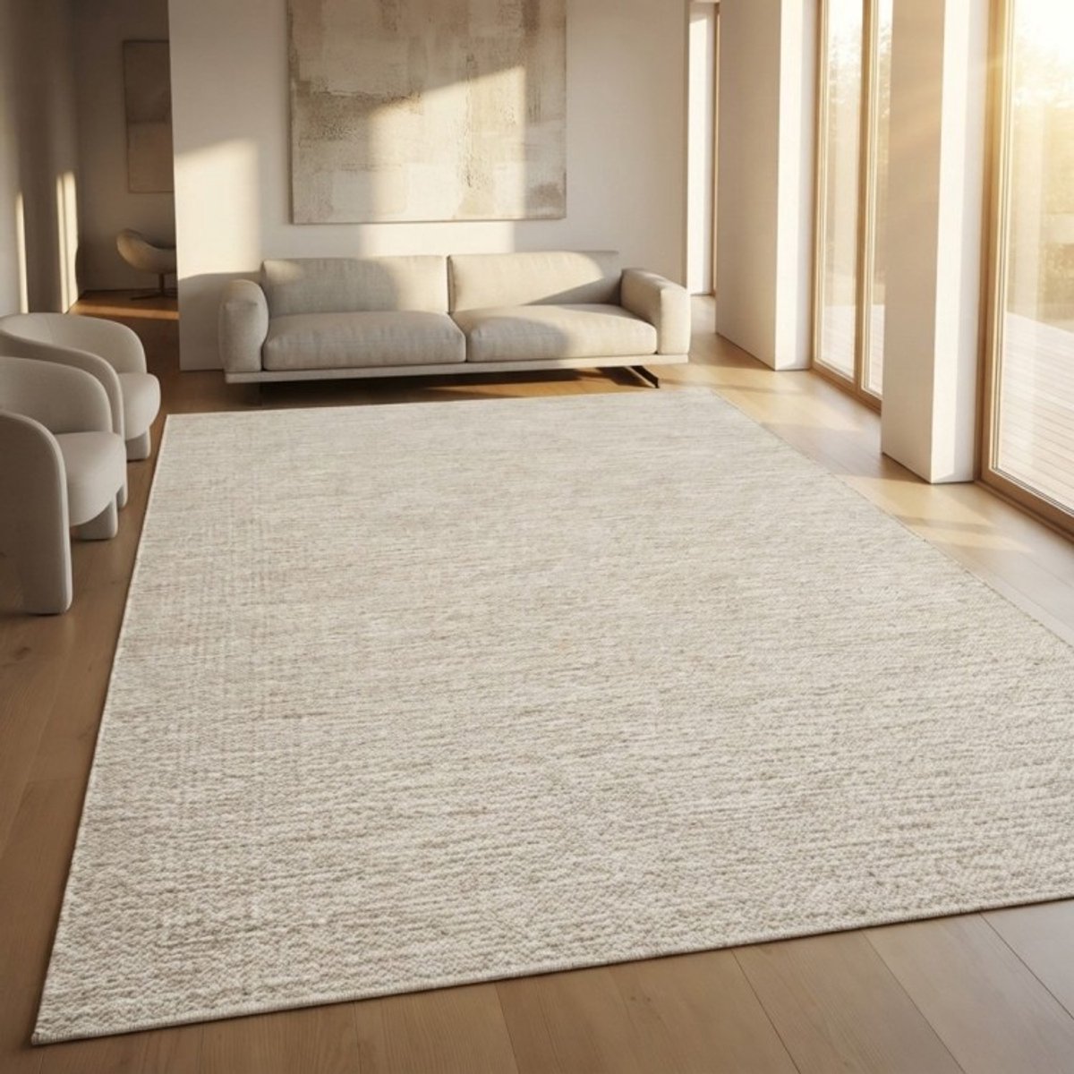 TapisTrend Designer tapijt Crèmebeige 200x290 cm Modern, effen wollen vloerkleed met een natuurlijk geweven effect voor de woonkamer, slaapkamer en eetkamer