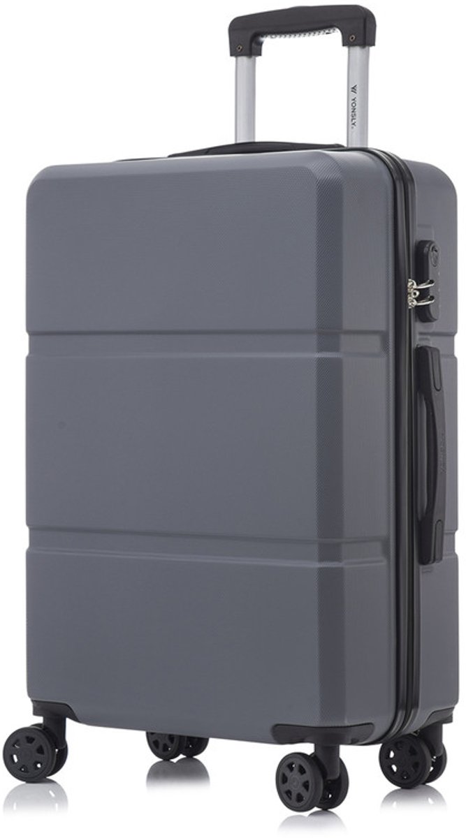 YONSLY Handbagage Koffer - 66cm - 66 L - Cijferslot- 360° Draaibare Wielen - Trolley- 66 x 43 x 26 cm - Grijs