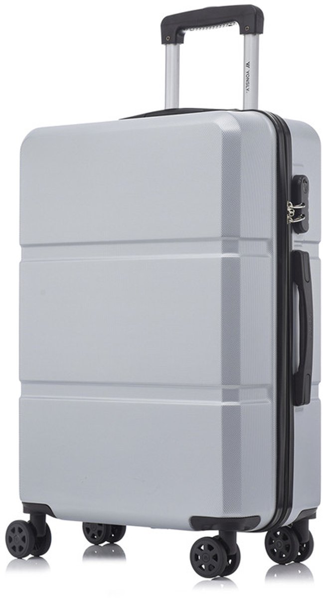 YONSLY Handbagage Koffer - 66cm - 66 L - Cijferslot- 360° Draaibare Wielen - Trolley- 66 x 43 x 26 cm - Zilver