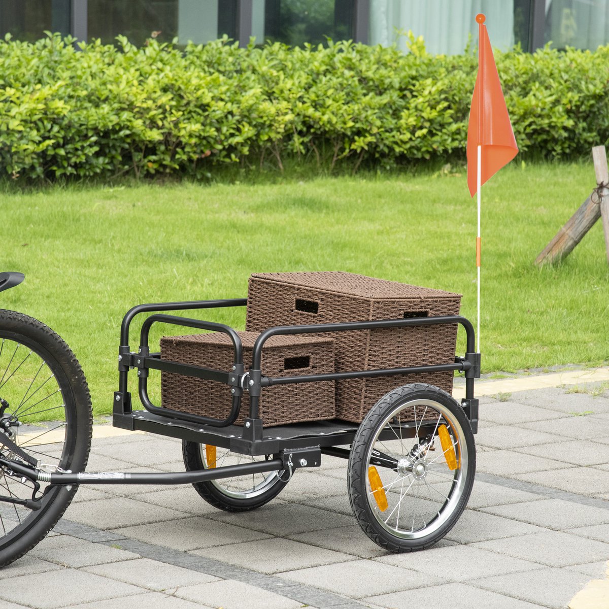 Opvouwbare stalen fietsaanhanger met 16-inch wielen- maximaal draagvermogen 40 kg en universele trekhaak.