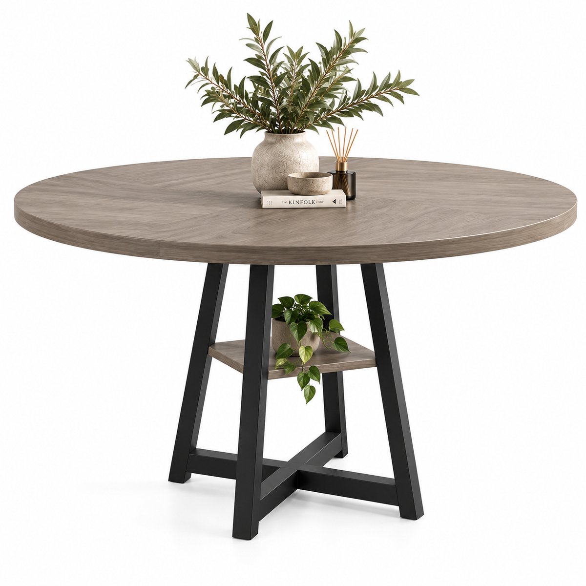 Luxevo Ronde Eettafel – 120cm - 4-6 personen - Industrieel & Rustiek - Grijs
