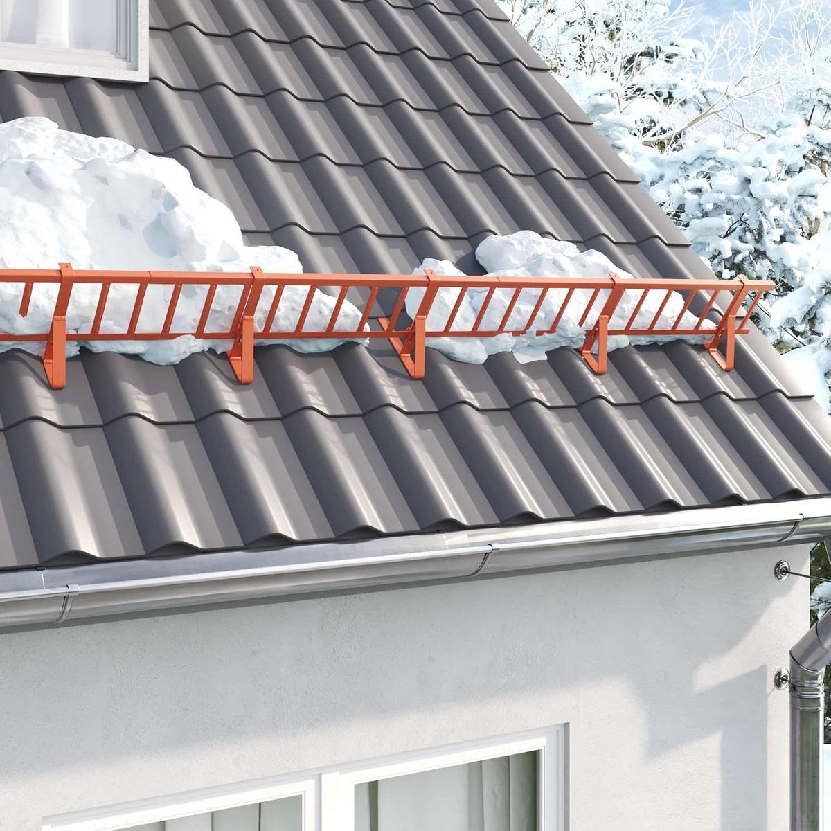 Sneeuwschep set 1200 x 2,5 x 20 cm van staal rood voor daken sneeuwvanger