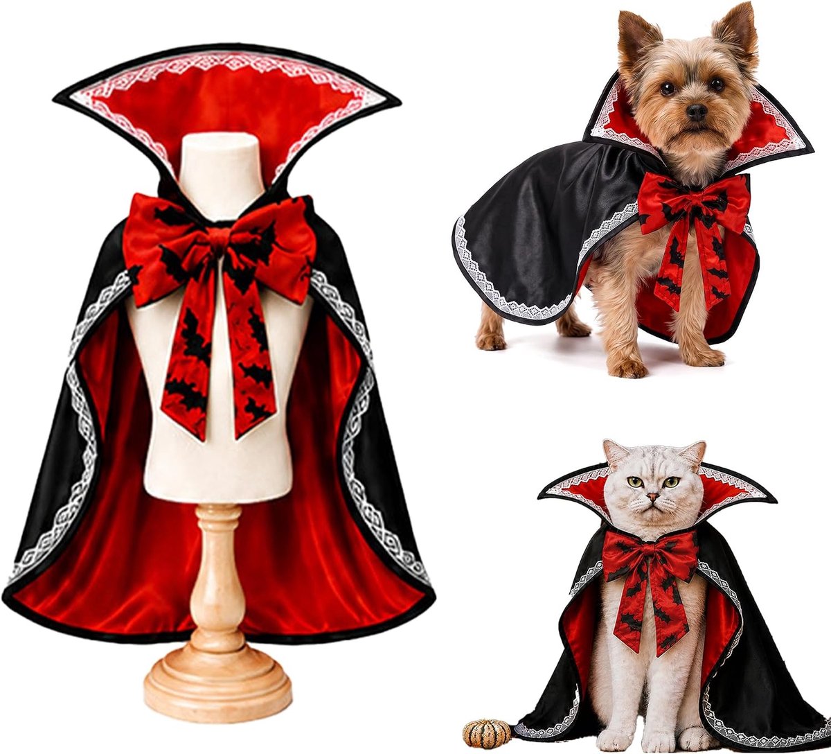 Kostuum hond rood zwart vampiercape voor kleine honden en katten