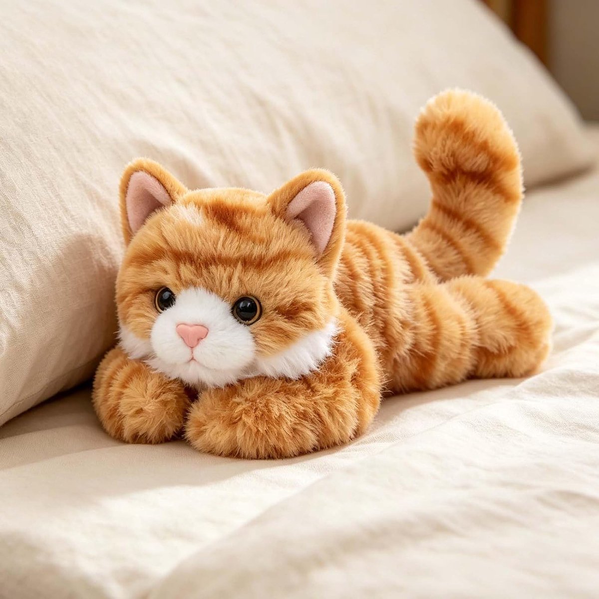Knuffeldier kat, 18 cm, oranje katten, knuffeldier, pluche kattenfiguur, zacht knuffeldier, kitten als kamer- en autodecoratie, verzamelstuk en cadeau-idee en feestjes voor kattenliefhebbers