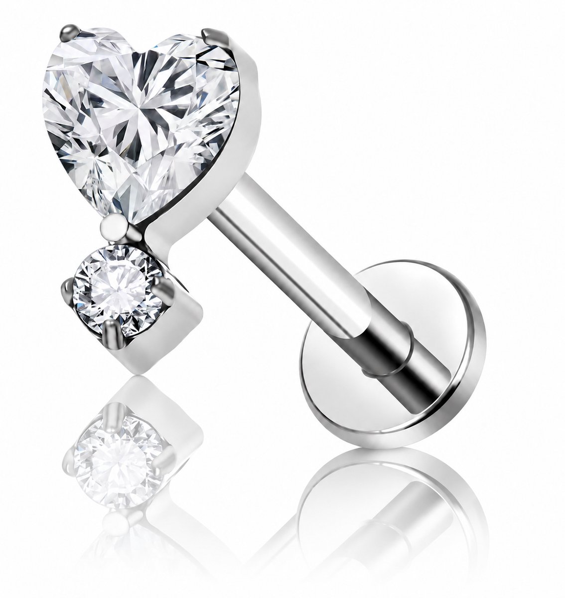 Maevi® Piercing voor Oor - Kleur: Zilver - Formaat: 1.2 x 8 MM - Tragus / Kraakbeen / Helix / Conch - Oorpiercing - 18K Goldplated / Titanium - Hoge Kwaliteit - Labret - Luxe Sieraad - Oorbellen - Hart / Love / Heart - Incl. Luxe Verpakking