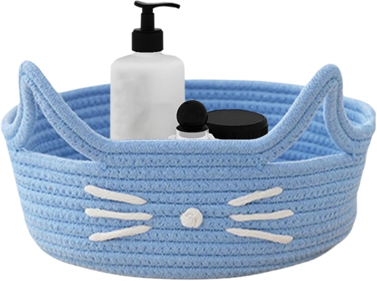 Mand van geweven katoenen touw met kattenmotief, opbergbak van stof, 23 cm, veelzijdige standaard voor afstandsbedieningen, snacks, kantoorbenodigdheden, kunst