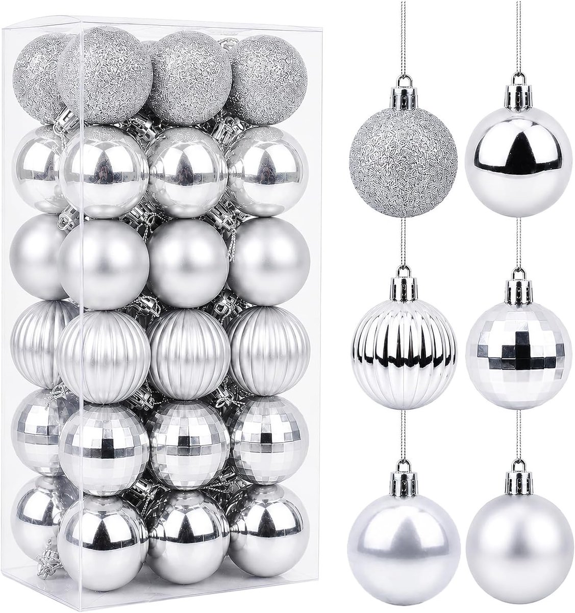 Kerstballen, kerstboomversiering, zilver