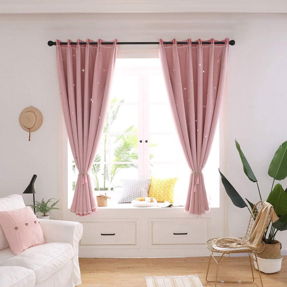 Voile Raamgordijn, Uitgehold Sterontwerp (Roze holle ster