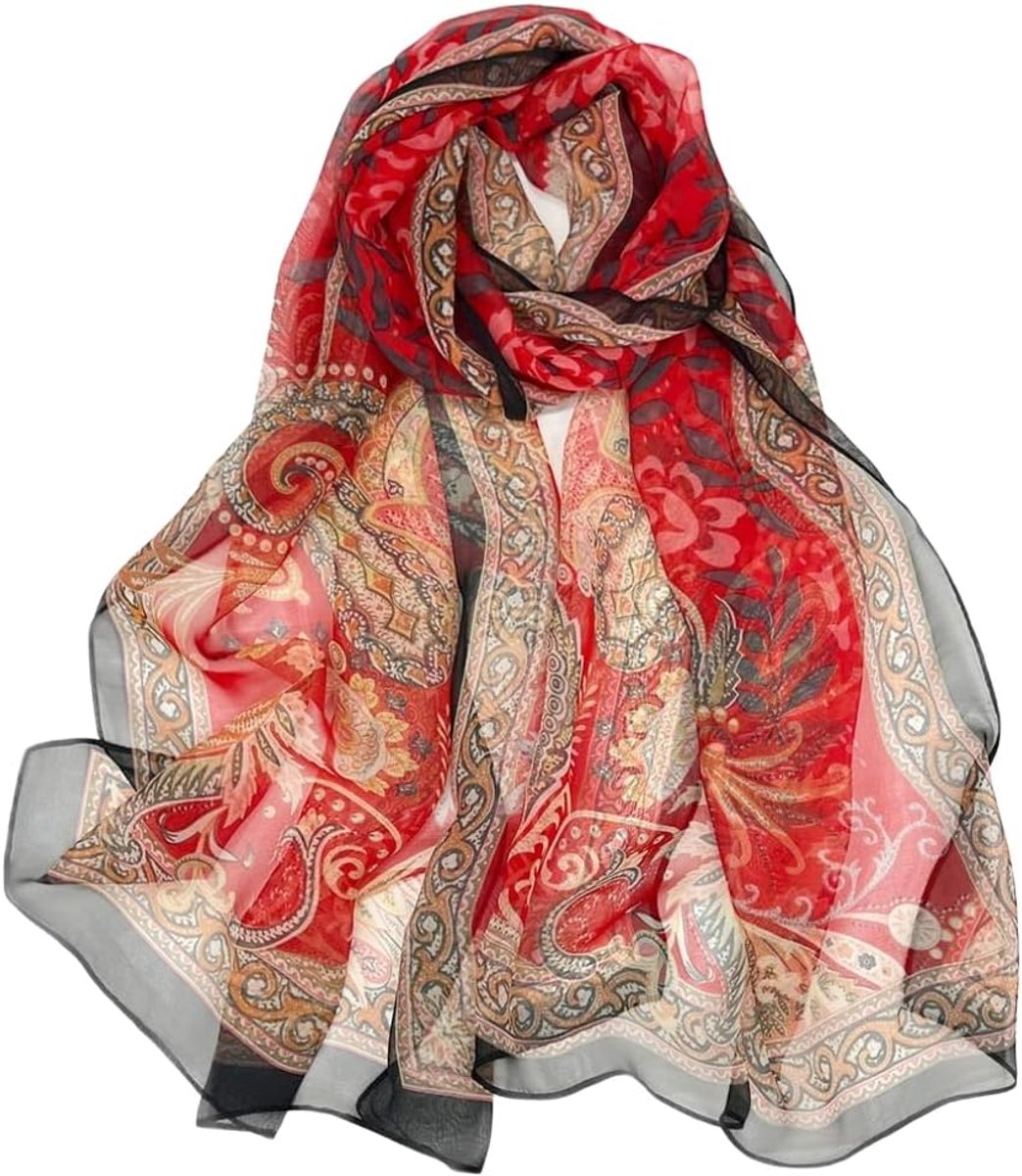 Damessjaal, chiffon, bloemenpatroon, licht en transparant, bloemenpatroon, veelzijdig inzetbaar