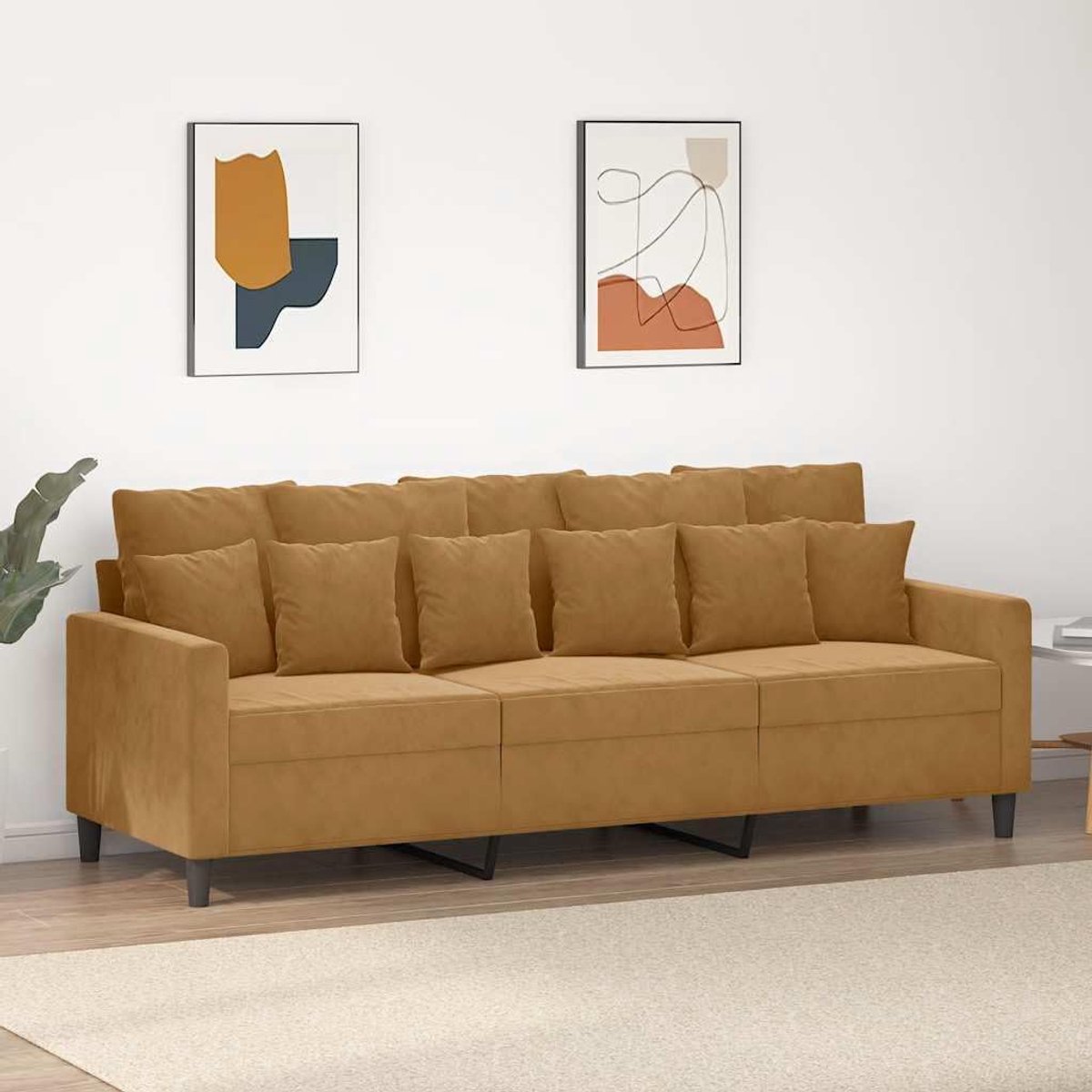 Sofa 3-zits in bruin 180 cm met zachte fluwelen bekleding en robuust metalen frame voor duurzame stabiliteit en comfortabel zitgevoel
