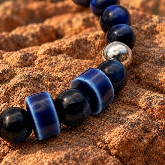 Dragon Bracelets® - Terra Midnight - Natuurstenen Armband - Tijgeroog - Geglazuurd Keramiek - RVS - Blauw