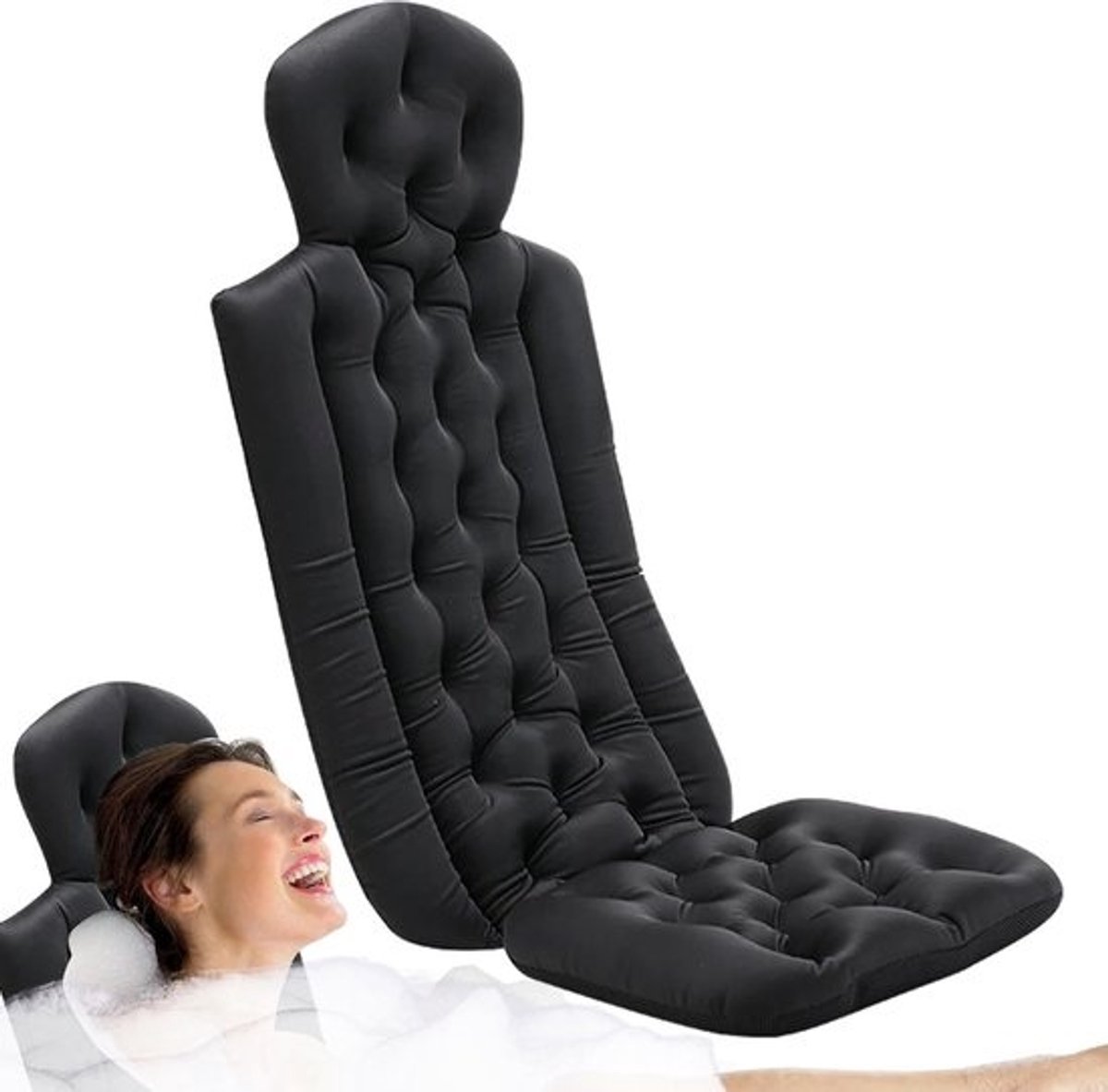 Badkussen - voor het hele lichaam - Luxe badkussen - Ontspanning thuis - Antislip - met zuignappen - 39 x 32 x 76 cm - Zwart