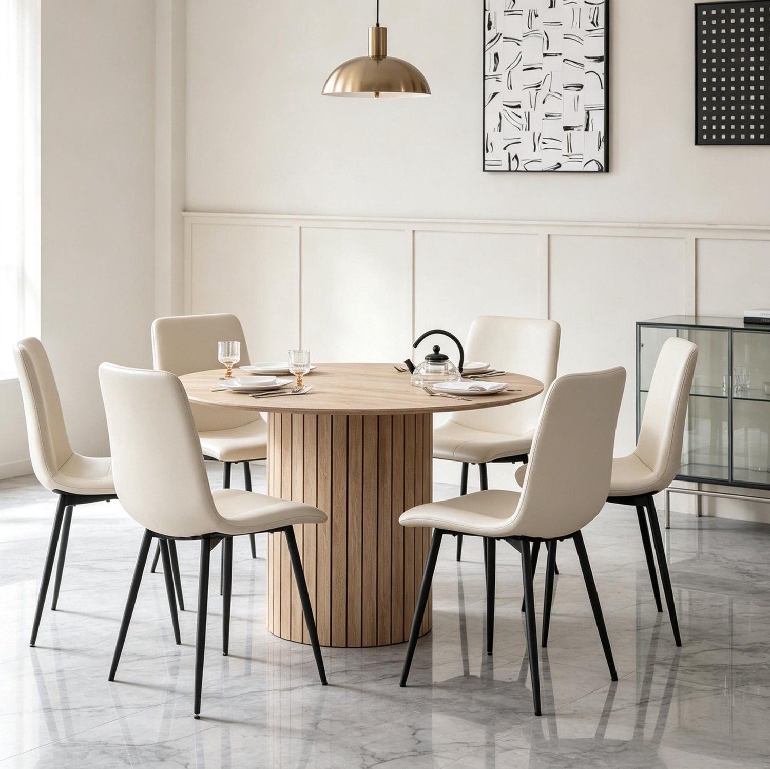 MODENUIT Eettafel - Ronde Tafel Voor 4-6 Personen - Modern Eetgedeelte - Hout - Lichtbruin - 120x120x76 Cm
