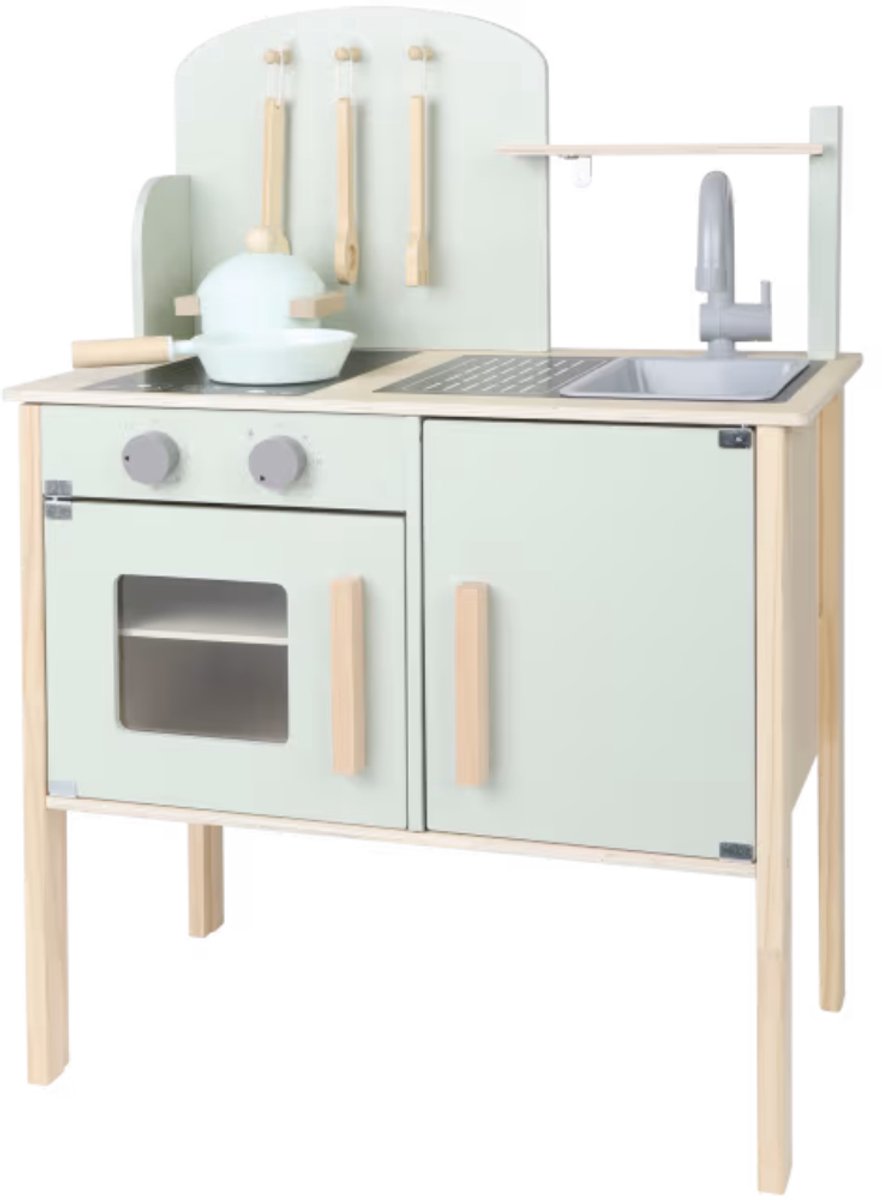 Mini Matters speelgoedkeuken 55 x 29,5 x 78 cm - Compleet houten keukentje met fornuis, oven, wasbak en kraan - Hout
