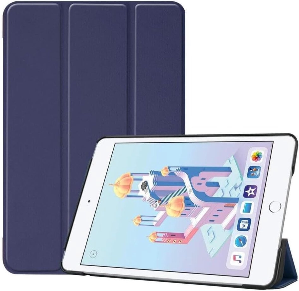 Hoes geschikt voor de Apple iPad Mini 4 / Mini 5 | Book Case met Standaard | Kunstlederen Beschermhoes | Tri-fold | Blauw